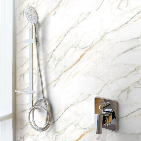 Sticker Mural Carrelage adhésif Cuisine Salle de Bain - 60 STICKERS CARRELAGES MARBRE BLANC DE MADRID - 60stickers10x10cm
