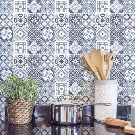 Sticker Mural Carrelage adhésif Cuisine Salle de Bain - 9 STICKERS CARREAUX DE CIMENT ANICIAH - 9stickers20x20cm