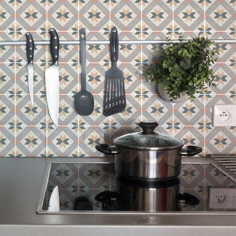 Sticker Mural Carrelage adhésif Cuisine Salle de Bain - 9 STICKERS CARREAUX DE CIMENT AUTHENTIQUES CIARANA - 9stickers15x15cm