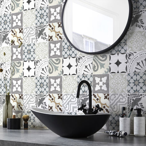 Sticker Mural Carrelage adhésif Cuisine Salle de Bain - 9 STICKERS CARREAUX DE CIMENT AUTHENTIQUES IVO - 9stickers20x20cm