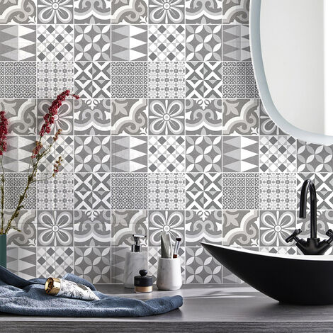 Sticker Mural Carrelage adhésif Cuisine Salle de Bain - 9 STICKERS CARREAUX DE CIMENT AUTHENTIQUES LIENADRO - 9stickers15x15cm