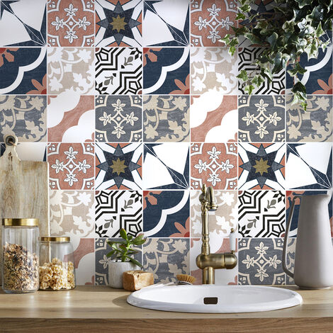 Sticker Mural Carrelage adhésif Cuisine Salle de Bain - 9 STICKERS CARREAUX DE CIMENT AUTHENTIQUES VASCONO - 9stickers20x20cm