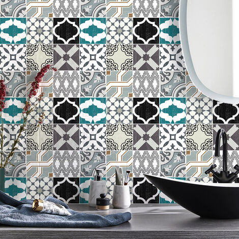 Sticker Mural Carrelage adhésif Cuisine Salle de Bain - 9 STICKERS CARREAUX DE CIMENT AUTHENTIQUES ZAVUIO - 9stickers15x15cm