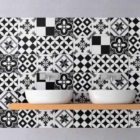 Sticker Mural Carrelage adhésif Cuisine Salle de Bain - 9 STICKERS CARREAUX DE CIMENT AZULEJOS AARONA - 9stickers20x20cm