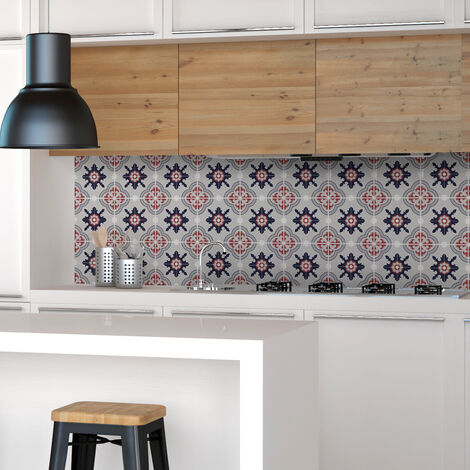 Sticker Mural Carrelage adhésif Cuisine Salle de Bain - 9 STICKERS CARREAUX DE CIMENT AZULEJOS ADMETA - 9stickers20x20cm