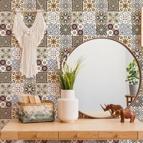 Sticker Mural Carrelage adhésif Cuisine Salle de Bain - 9 STICKERS CARREAUX DE CIMENT AZULEJOS ALENCIO - 9stickers15x15cm