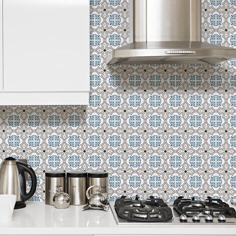 Sticker Mural Carrelage adhésif Cuisine Salle de Bain - 9 STICKERS CARREAUX DE CIMENT AZULEJOS AMADIS - 9stickers20x20cm