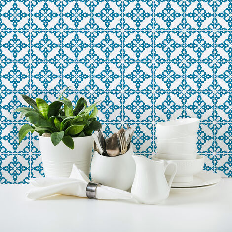 Sticker Mural Carrelage adhésif Cuisine Salle de Bain - 9 STICKERS CARREAUX DE CIMENT AZULEJOS AMARIS - 9stickers20x20cm