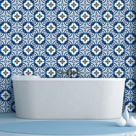 Sticker Mural Carrelage adhésif Cuisine Salle de Bain - 9 STICKERS CARREAUX DE CIMENT AZULEJOS ANGELO - 9stickers15x15cm