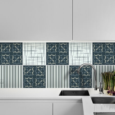 Sticker Mural Carrelage adhésif Cuisine Salle de Bain - 9 STICKERS CARREAUX DE CIMENT AZULEJOS ANSELMO - 9stickers15x15cm