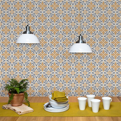 Sticker Mural Carrelage adhésif Cuisine Salle de Bain - 9 STICKERS CARREAUX DE CIMENT AZULEJOS ANTONINA - 9stickers15x15cm