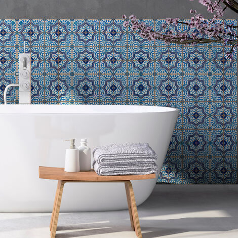 Sticker Mural Carrelage adhésif Cuisine Salle de Bain - 9 STICKERS CARREAUX DE CIMENT AZULEJOS AURELIO - 9stickers20x20cm
