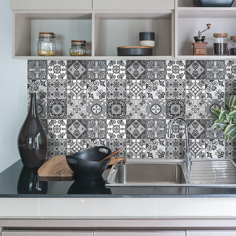 Sticker Mural Carrelage adhésif Cuisine Salle de Bain - 9 STICKERS CARREAUX DE CIMENT AZULEJOS BELLO - 9stickers20x20cm