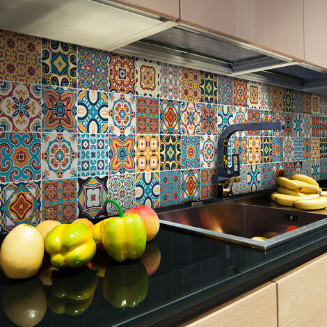 Sticker Mural Carrelage adhésif Cuisine Salle de Bain - 9 STICKERS CARREAUX DE CIMENT AZULEJOS BRENNO - 9stickers15x15cm