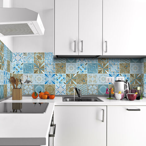 Sticker Mural Carrelage adhésif Cuisine Salle de Bain - 9 STICKERS CARREAUX DE CIMENT AZULEJOS CANBERRA - 9stickers20x20cm