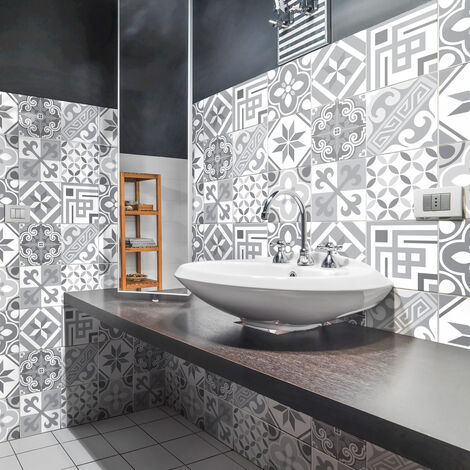 Sticker Mural Carrelage adhésif Cuisine Salle de Bain - 9 STICKERS CARREAUX DE CIMENT AZULEJOS CARMELITO - 9stickers20x20cm
