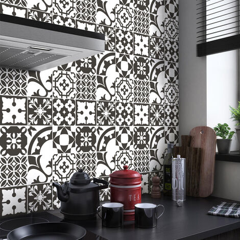 Sticker Mural Carrelage adhésif Cuisine Salle de Bain - 9 STICKERS CARREAUX DE CIMENT AZULEJOS CORRANO - 9stickers20x20cm