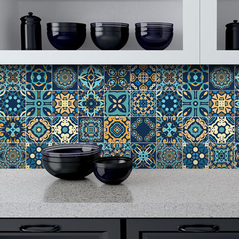 Sticker Mural Carrelage adhésif Cuisine Salle de Bain - 9 STICKERS CARREAUX DE CIMENT AZULEJOS DIZIER - 9stickers40x40cm