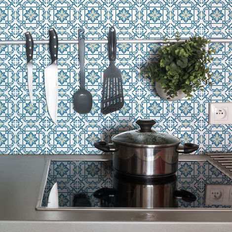 Sticker Mural Carrelage adhésif Cuisine Salle de Bain - 9 STICKERS CARREAUX DE CIMENT AZULEJOS DOZZA - 9stickers20x20cm
