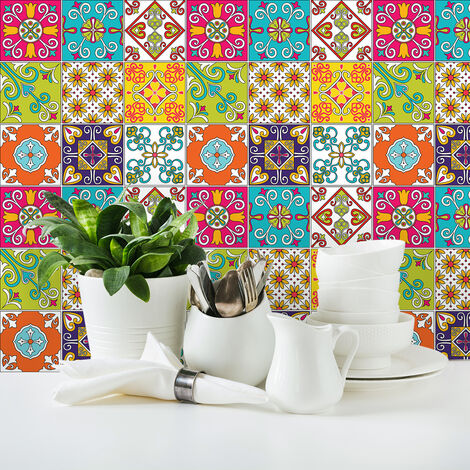 Sticker Mural Carrelage adhésif Cuisine Salle de Bain - 9 STICKERS CARREAUX DE CIMENT AZULEJOS ERMINO - 9stickers20x20cm