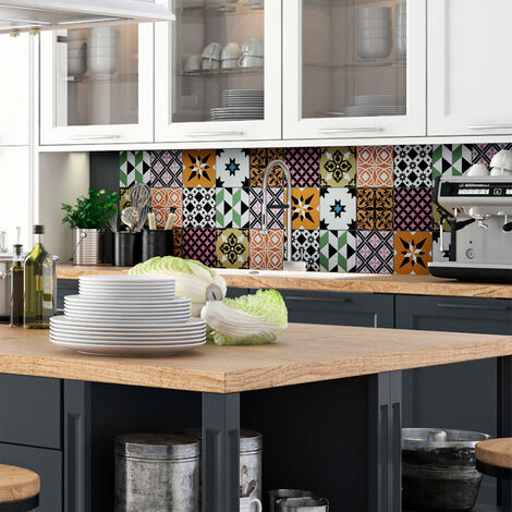Sticker Mural Carrelage adhésif Cuisine Salle de Bain - 9 STICKERS CARREAUX DE CIMENT AZULEJOS ESTRALA - 9stickers20x20cm
