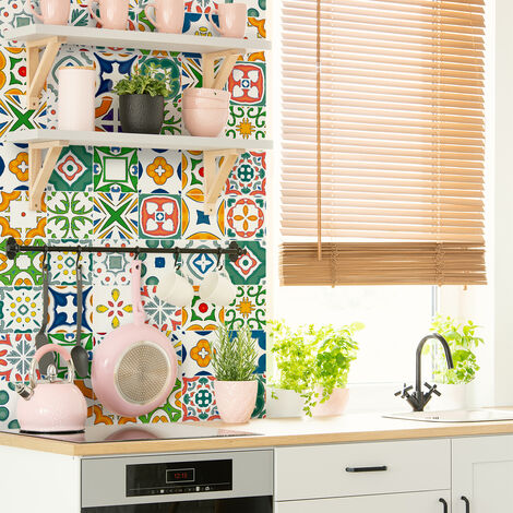 Sticker Mural Carrelage adhésif Cuisine Salle de Bain - 9 STICKERS CARREAUX DE CIMENT AZULEJOS EUNICE - 9stickers20x20cm