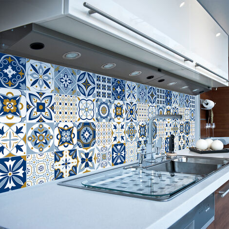 Sticker Mural Carrelage adhésif Cuisine Salle de Bain - 9 STICKERS CARREAUX DE CIMENT AZULEJOS FABA - 9stickers15x15cm