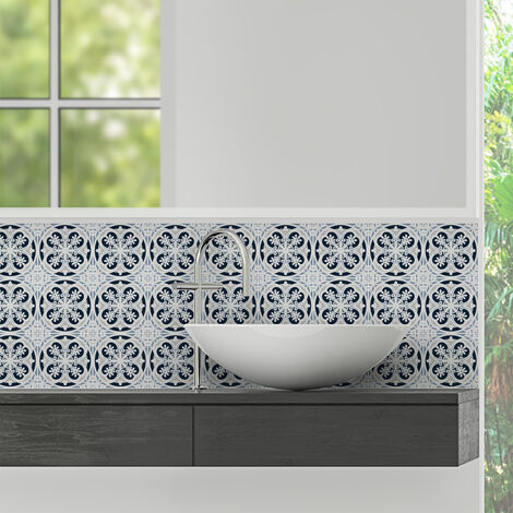 Sticker Mural Carrelage adhésif Cuisine Salle de Bain - 9 STICKERS CARREAUX DE CIMENT AZULEJOS GISELDA - 9stickers20x20cm