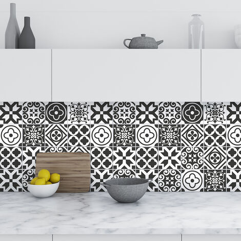 Sticker Mural Carrelage adhésif Cuisine Salle de Bain - 9 STICKERS CARREAUX DE CIMENT AZULEJOS LENZO - 9stickers15x15cm