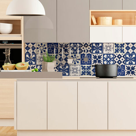 Sticker Mural Carrelage adhésif Cuisine Salle de Bain - 9 STICKERS CARREAUX DE CIMENT AZULEJOS LINIA - 9stickers15x15cm