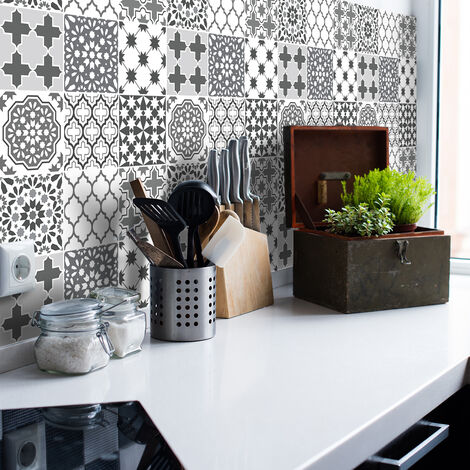 Sticker Mural Carrelage adhésif Cuisine Salle de Bain - 9 STICKERS CARREAUX DE CIMENT AZULEJOS LOREANA - 9stickers15x15cm