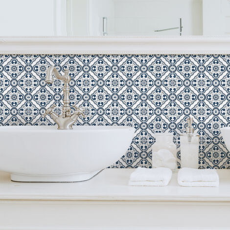 Sticker Mural Carrelage adhésif Cuisine Salle de Bain - 9 STICKERS CARREAUX DE CIMENT AZULEJOS MADINA - 9stickers20x20cm
