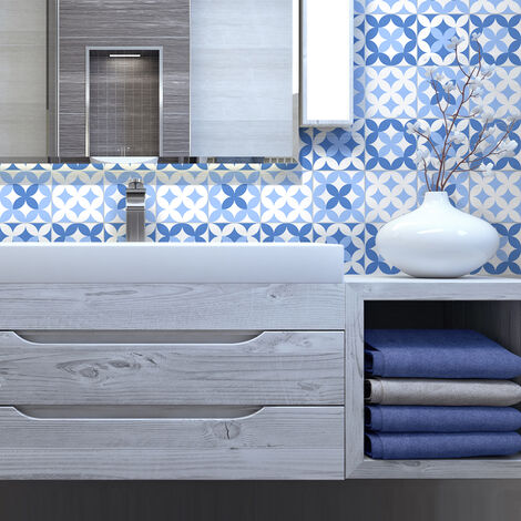 Sticker Mural Carrelage adhésif Cuisine Salle de Bain - 9 STICKERS CARREAUX DE CIMENT AZULEJOS MALVA - 9stickers15x15cm