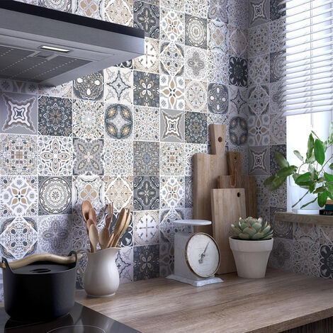 Sticker Mural Carrelage adhésif Cuisine Salle de Bain - 9 STICKERS CARREAUX DE CIMENT AZULEJOS ORFEO - 9stickers10x10cm
