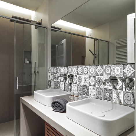 Sticker Mural Carrelage adhésif Cuisine Salle de Bain - 9 STICKERS CARREAUX DE CIMENT AZULEJOS ORNELITA - 9stickers20x20cm