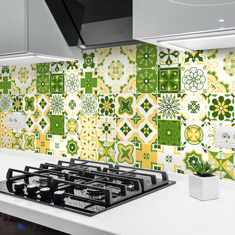 Sticker Mural Carrelage adhésif Cuisine Salle de Bain - 9 STICKERS CARREAUX DE CIMENT AZULEJOS PRISCA - 9stickers20x20cm