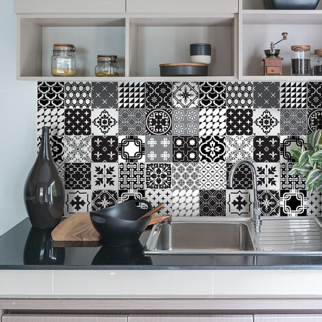 Sticker Mural Carrelage adhésif Cuisine Salle de Bain - 9 STICKERS CARREAUX DE CIMENT AZULEJOS PRISCILLA - 9stickers15x15cm