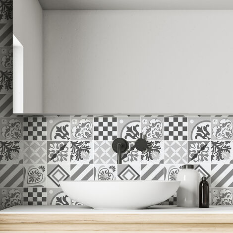 Sticker Mural Carrelage adhésif Cuisine Salle de Bain - 9 STICKERS CARREAUX DE CIMENT AZULEJOS RANLIDLA - 9stickers20x20cm