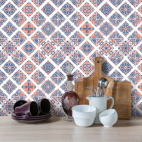 Sticker Mural Carrelage adhésif Cuisine Salle de Bain - 9 STICKERS CARREAUX DE CIMENT AZULEJOS RIFFO - 9stickers20x20cm