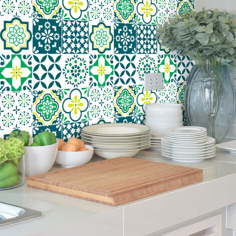 Sticker Mural Carrelage adhésif Cuisine Salle de Bain - 9 STICKERS CARREAUX DE CIMENT AZULEJOS RISOLO - 9stickers20x20cm