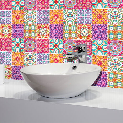 Sticker Mural Carrelage adhésif Cuisine Salle de Bain - 9 STICKERS CARREAUX DE CIMENT AZULEJOS ROMINO - 9stickers15x15cm