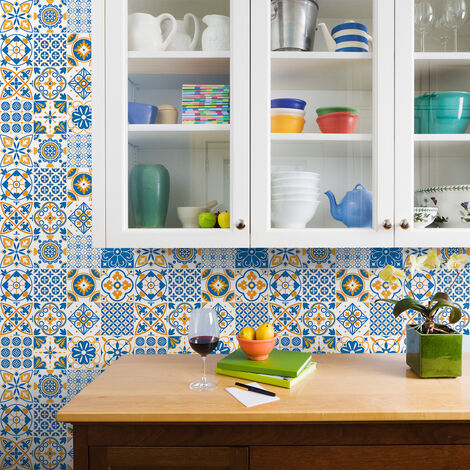 Sticker Mural Carrelage adhésif Cuisine Salle de Bain - 9 STICKERS CARREAUX DE CIMENT AZULEJOS SIDONIO - 9stickers20x20cm