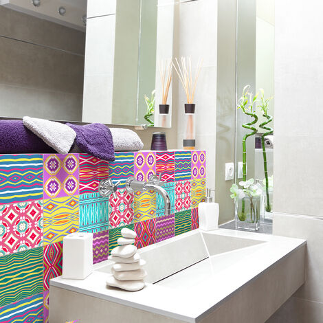 Sticker Mural Carrelage adhésif Cuisine Salle de Bain - 9 STICKERS CARREAUX DE CIMENT AZULEJOS SIRAH - 9stickers20x20cm