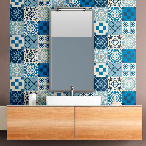 Sticker Mural Carrelage adhésif Cuisine Salle de Bain - 9 STICKERS CARREAUX DE CIMENT AZULEJOS SOFINA - 9stickers20x20cm