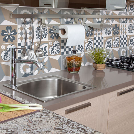 Sticker Mural Carrelage adhésif Cuisine Salle de Bain - 9 STICKERS CARREAUX DE CIMENT AZULEJOS SOVANA - 9stickers20x20cm