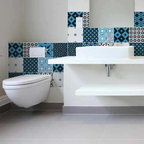 Sticker Mural Carrelage adhésif Cuisine Salle de Bain - 9 STICKERS CARREAUX DE CIMENT AZULEJOS THIMOTEA - 9stickers15x15cm