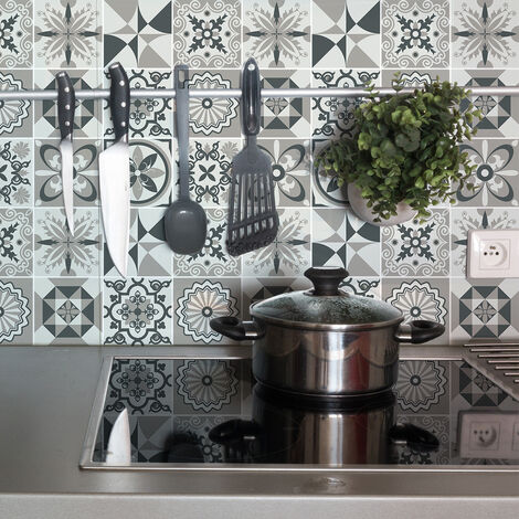 Sticker Mural Carrelage adhésif Cuisine Salle de Bain - 9 STICKERS CARREAUX DE CIMENT AZULEJOS ZENIA - 9stickers15x15cm