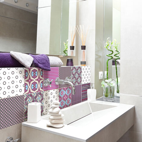 Sticker Mural Carrelage adhésif Cuisine Salle de Bain - 9 STICKERS CARREAUX DE CIMENT ETHNIQUE HAMAMATSU - 9stickers15x15cm