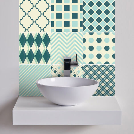 Sticker Mural Carrelage adhésif Cuisine Salle de Bain - 9 STICKERS CARREAUX DE CIMENT ETHNIQUE HIRAKATA - 9stickers20x20cm