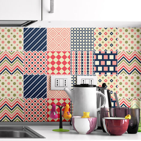 Sticker Mural Carrelage adhésif Cuisine Salle de Bain - 9 STICKERS CARREAUX DE CIMENT ETHNIQUE NAGANO - 9stickers20x20cm